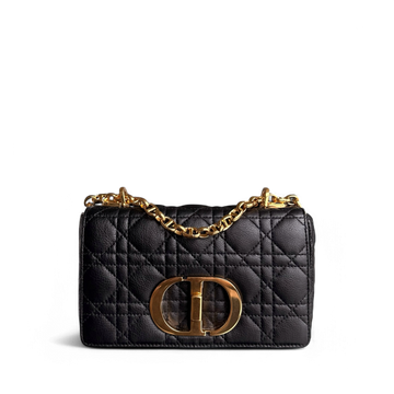 Dior Caro Small - Cannage Grained Calfskin Black Gold Hardware
