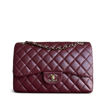 Chanel Classic Flap Jumbo - Double Flap 30CM Quilted Lambskin Burgundy Dark Red Gold Hardware Series 21