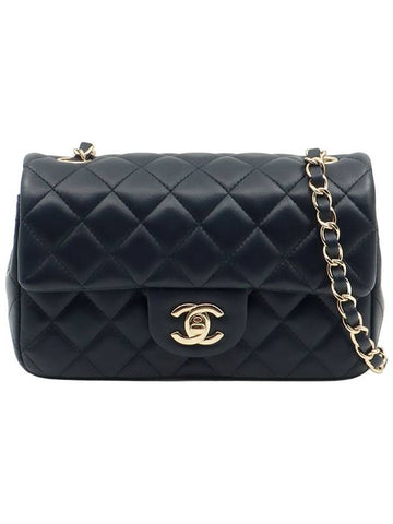 Dark Navy Lambskin CC Logo Champagne Gold Chain Classic New Mini Flap Shoulder Bag 29th A69900 Chanel