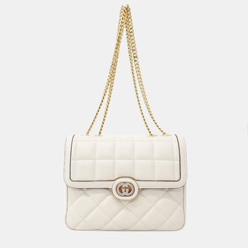 Cream Calfskin Quilted Small DSSo Shoulder Bag