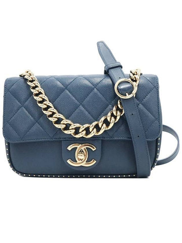 Chanel Blue Caviar CC Logo Small Gold Stud Chain Shoulder Bag 24th Chanel