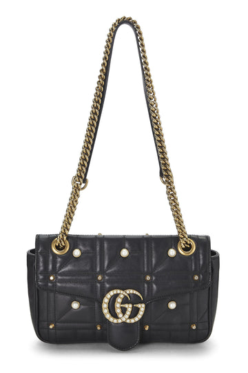 Gucci, Black Leather & Faux Pearl CS Marmont Shoulder Bag Small, Black