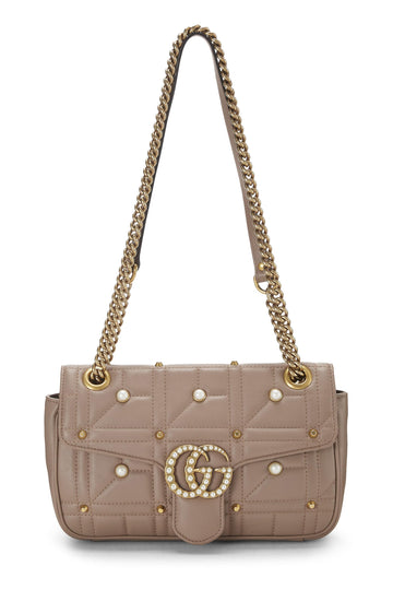 Gucci, Pink Leather & Faux Pearl CS Marmont Shoulder Bag Small, Beige