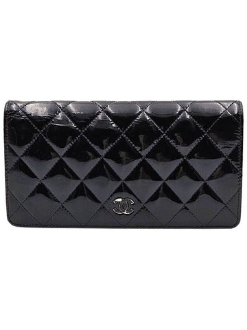 Chanel black patent silver CC logo long wallet 16th Chanel