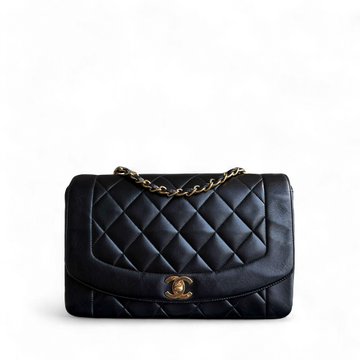 Chanel Diana Vintage - 25CM Quilted Lambskin Black Gold Hardware Series 2