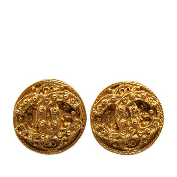 Chanel Vintage Coco Mark Earrings Gold Plated