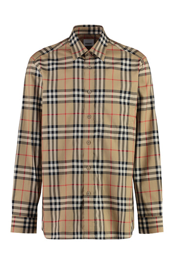 BURBERRY Check Print Cotton Shirt - Men's Rounded Hem