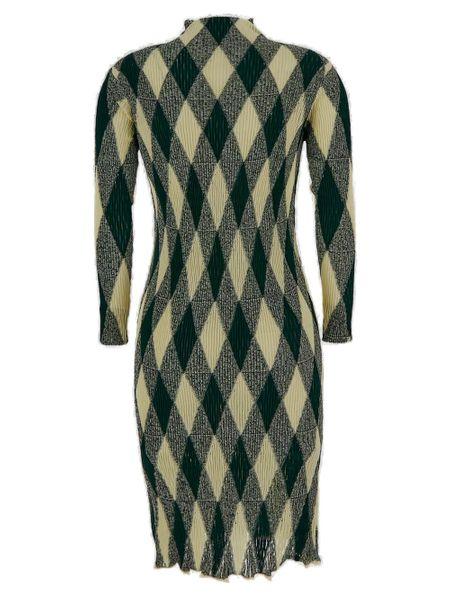 BURBERRY High-Neck Slim Fit Argyle Motif Dress