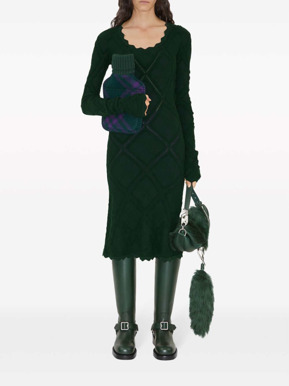 BURBERRY Knee-Length Aran Knit Wool Dress