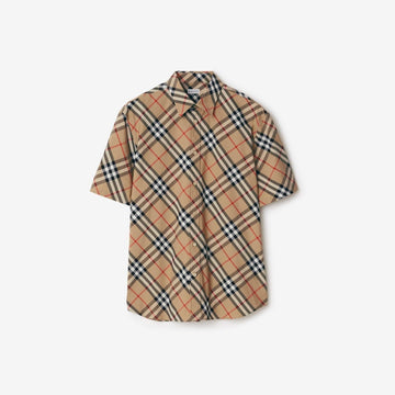 BURBERRY Checkered Design Rounded Hem Cotton Shirt