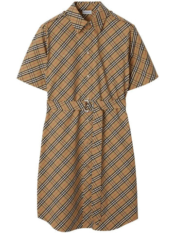 BURBERRY Check Cotton Mini Shirt Dress