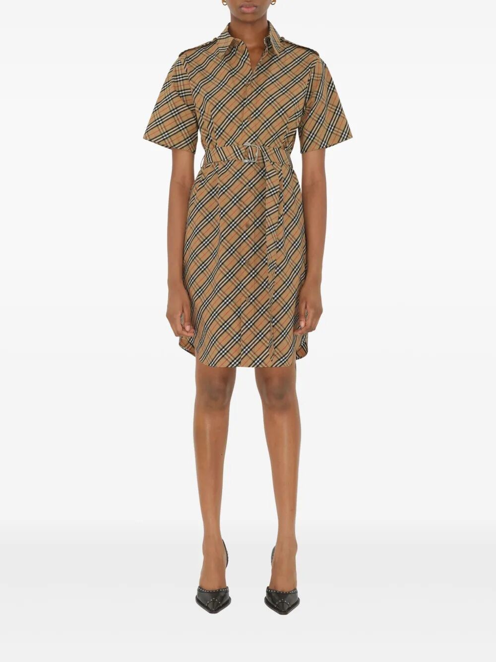 BURBERRY Check Cotton Mini Shirt Dress