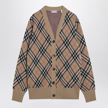 BURBERRY Check Pattern Wool and Mohair Blend Cardigan