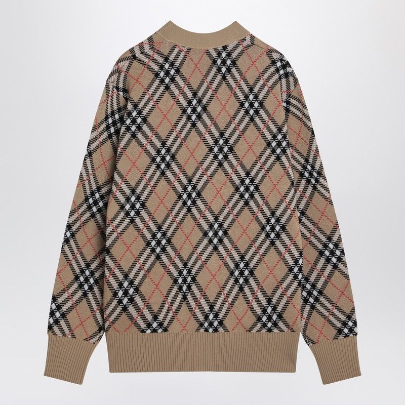 BURBERRY Check Pattern Wool and Mohair Blend Cardigan