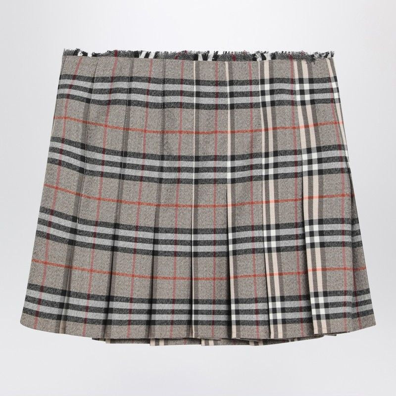 BURBERRY Flared Wool Kilt Skirt with Check Pattern