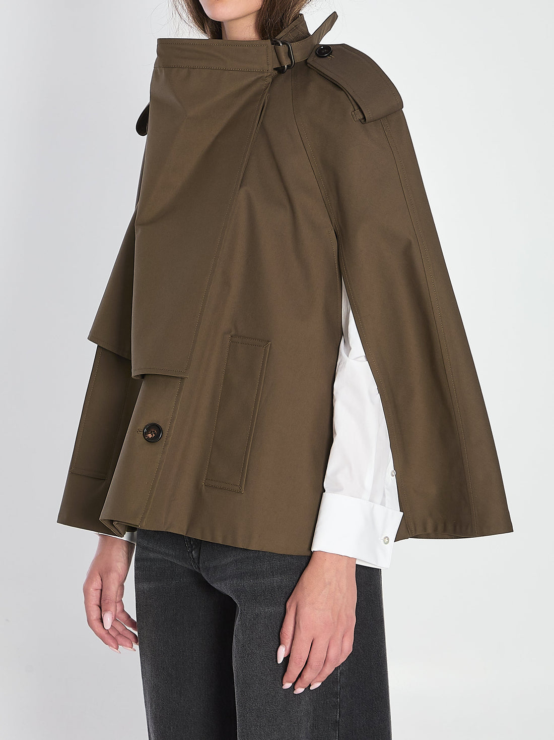 BURBERRY Cotton Cape with Trench-Inspired Silhouette - Size XS