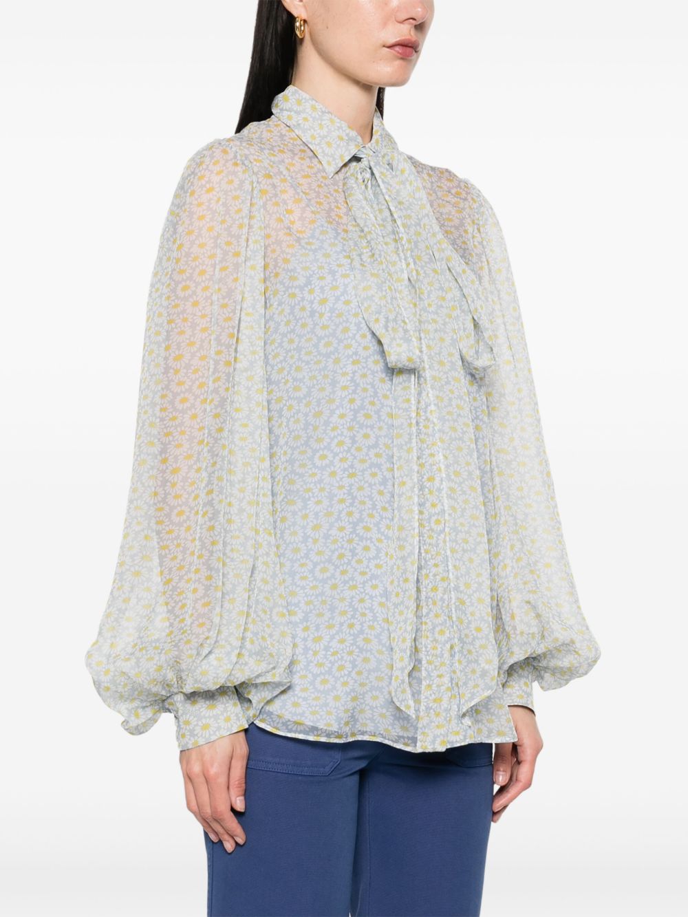 GUCCI Chiffon Silk Button-Up Shirt with Pussy-Bow