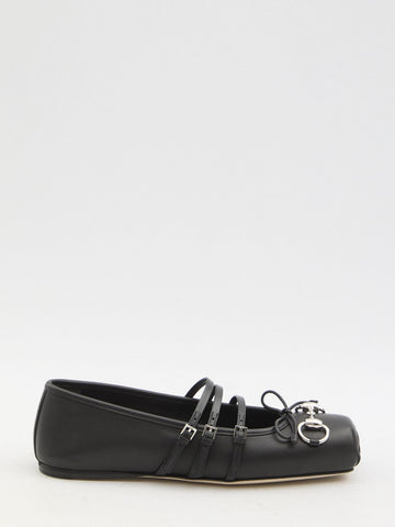 GUCCI Leather Ballet Flats with Straps and Buckle
