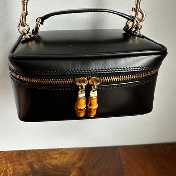 The Junco Crossbody/Clutch -CS Gucci Bamboo Cosmetic Bag in Black Leather