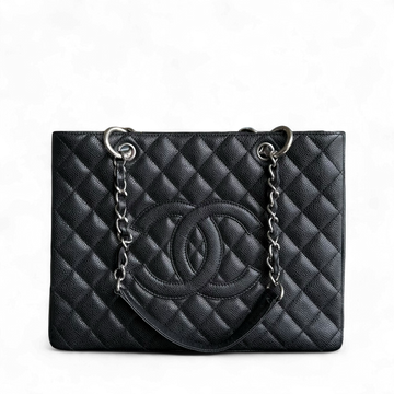 Chanel GST Grand Shopping Tote - Caviar Quilted Black Silver Hardware Series 12