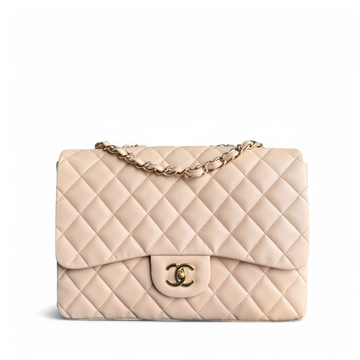 Chanel Classic Flap Jumbo - 30CM Single Flap Quilted Lambskin Beige Gold Hardware Series 13