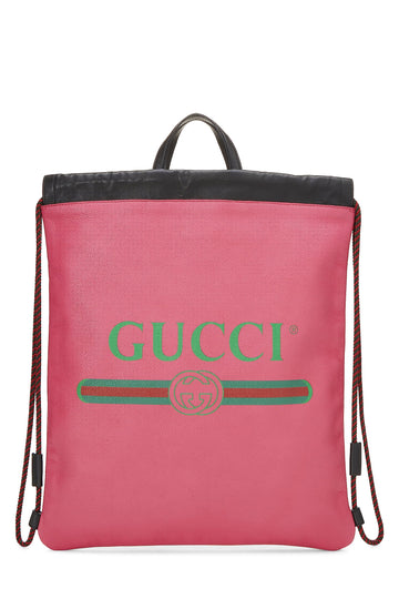 Gucci, Pink Leather Logo Drawstring Backpack Large, Pink