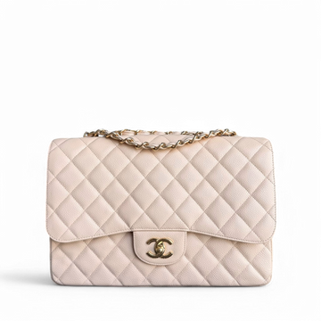Chanel Classic Flap Jumbo - Caviar 30CM Single Flap Quilted Beige Gold Hardware Series 14
