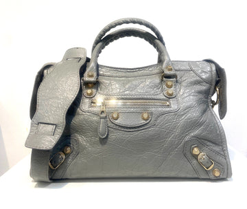 BALENCIAGA AGNEAU LAMBSKIN LEATHER  MEDIUM CITY TOWN GRIS PYRITE BAG