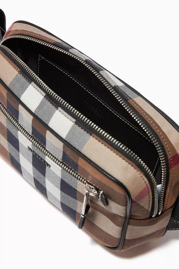 BURBERRY WEST CHECK CANVAS BELT BAG IN BIRCH BROWN