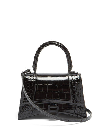 BALENCIAGA HOURGLASS CROC EMBOSSED TOP HANDLE BAG