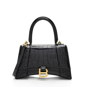Balenciaga Shiny Croc Embossed Calfskin Hourglass Small Top Handle