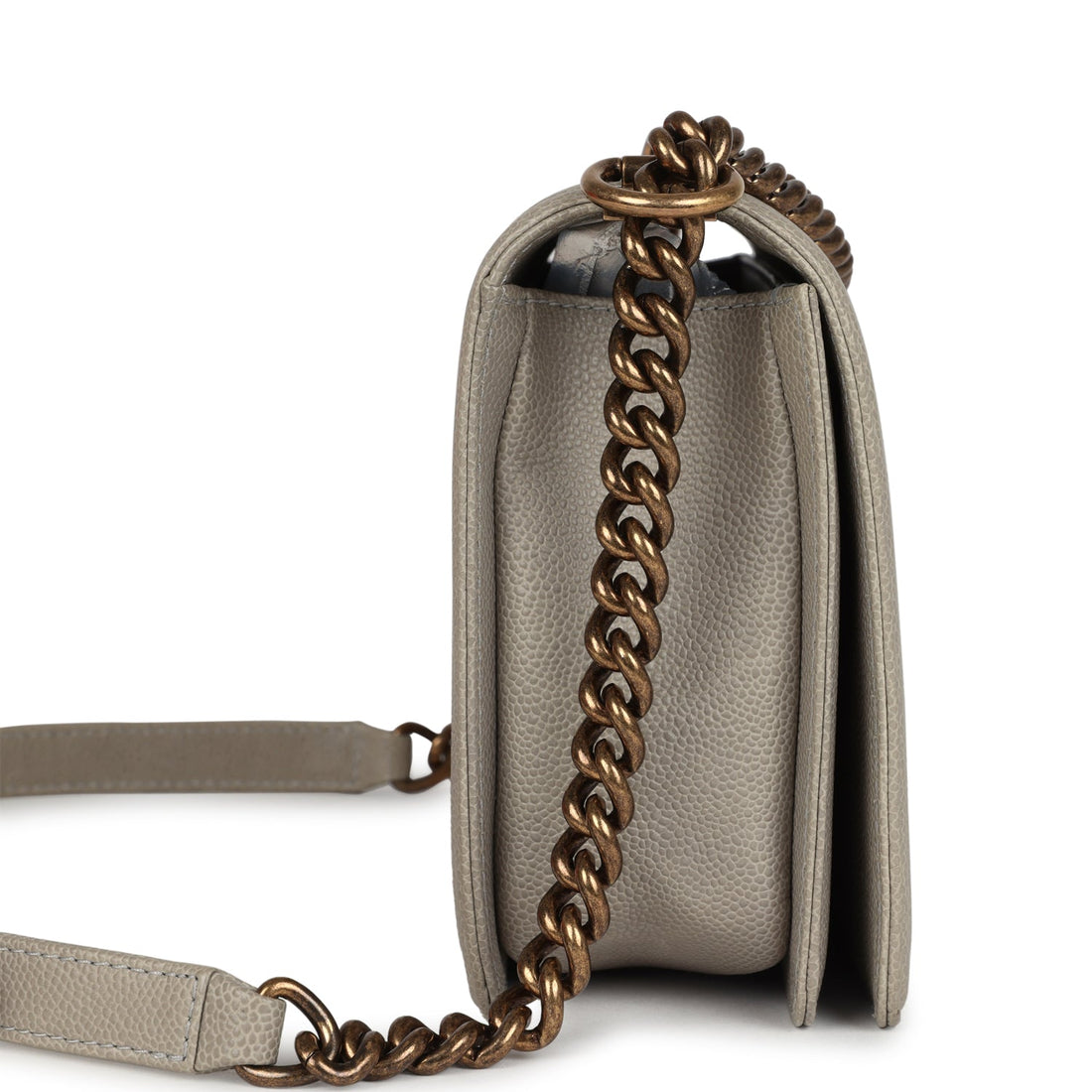 Chanel Medium Boy Bag Grey Caviar Antique Gold Hardware