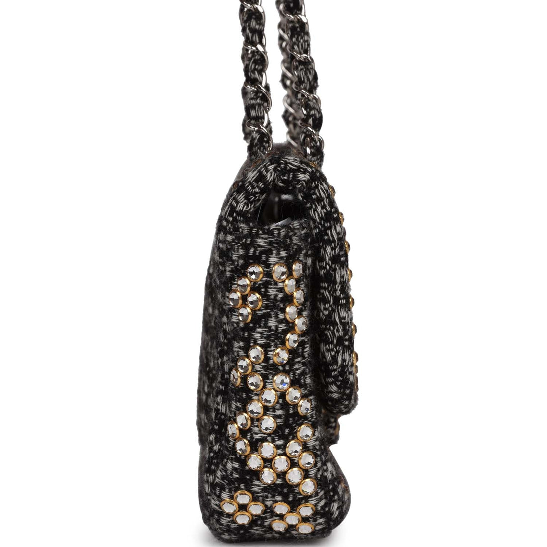 New Chanel Medium Single Flap Black and White Tweed With Crystals Silver Hardware