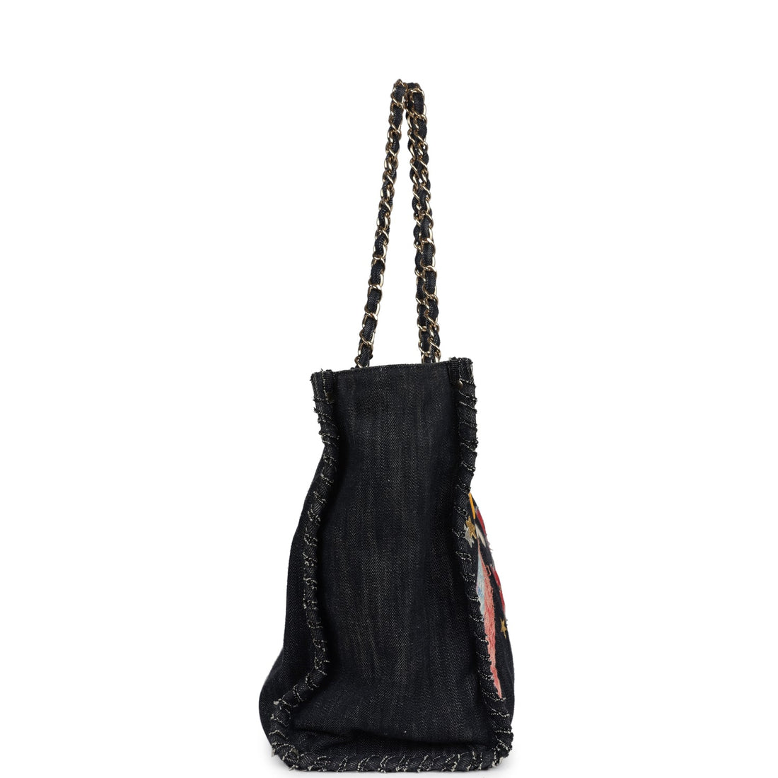 New Chanel Night Flight Embroidered Shopping Tote Multicolored Denim Gold Hardware