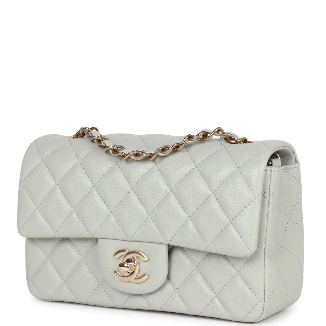 Chanel Mini RSStangular Flap Bag Light Grey Lambskin Light Gold Hardware