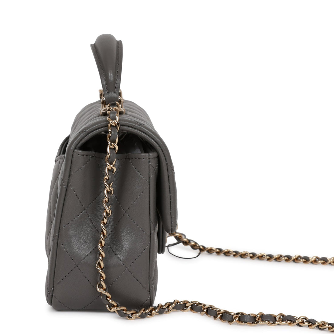 Chanel Mini RSStangular Flap Bag with Top Handle Dark Grey Lambskin Light Gold Hardware