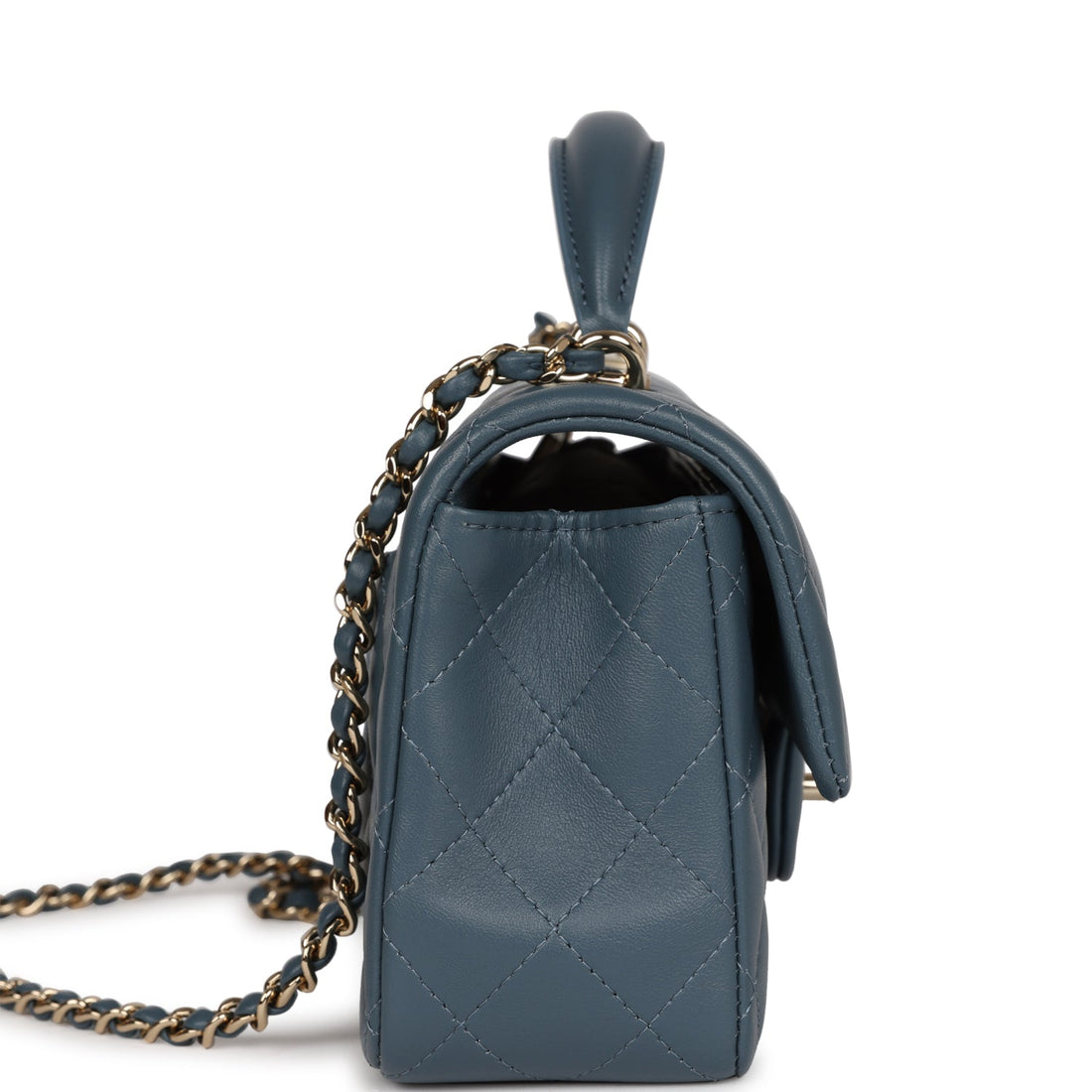 Chanel Mini RSStangular Flap with Top Handle Blue Lambskin Light Gold Hardware