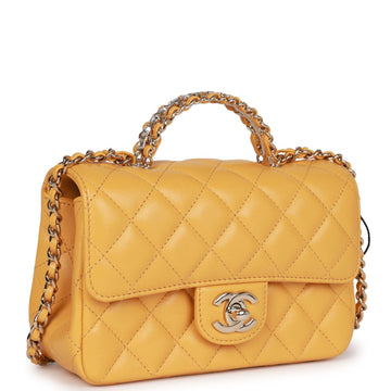 Chanel Mini RSStangular Flap with Jeweled Top Handle Yellow Lambskin Light Gold Hardware