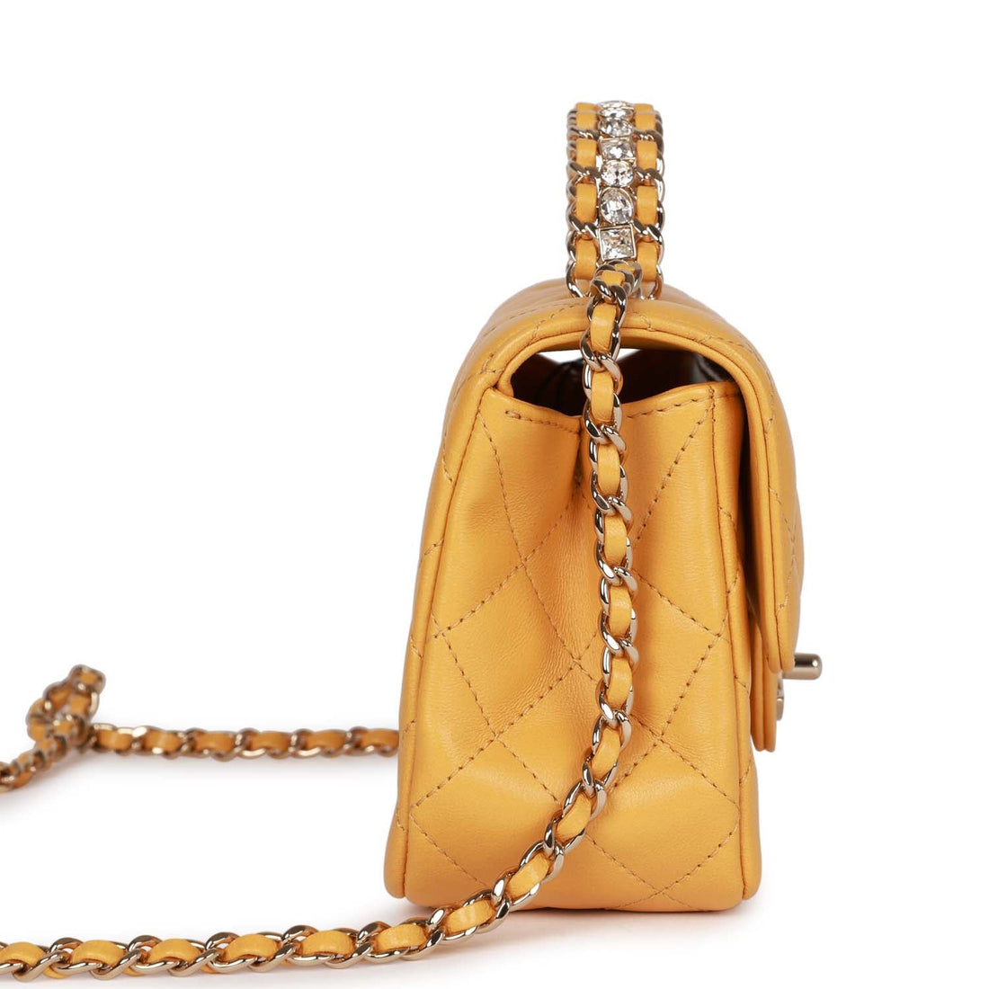Chanel Mini RSStangular Flap with Jeweled Top Handle Yellow Lambskin Light Gold Hardware