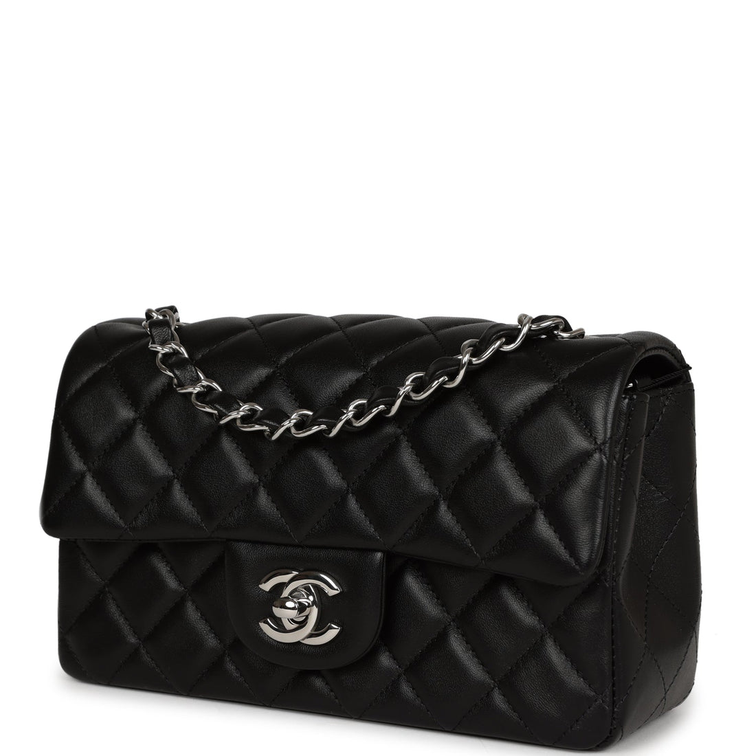 Chanel Mini RSStangular Flap Bag Black Lambskin Silver Hardware
