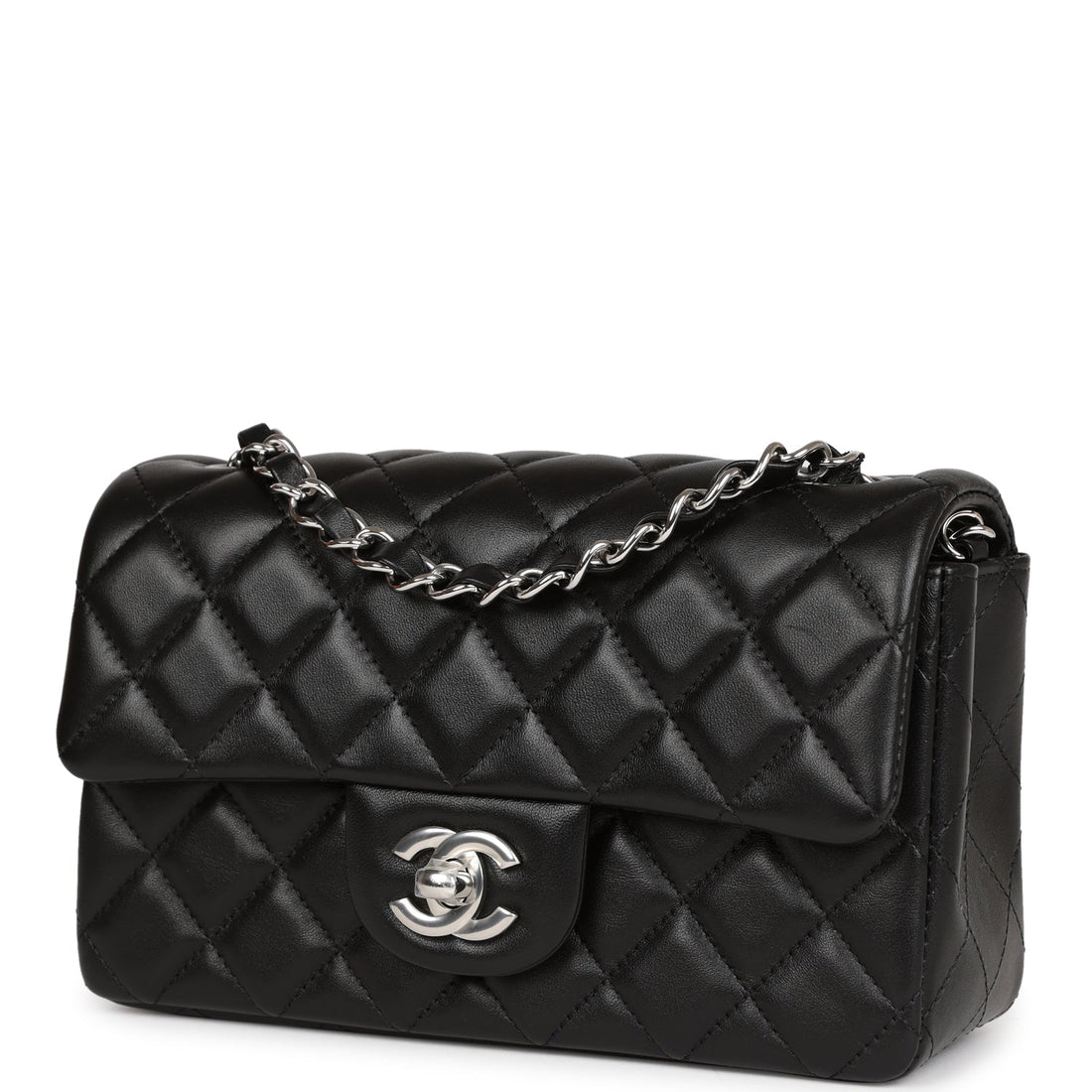 Chanel Mini RSStangular Flap Bag Black Lambskin Silver Hardware