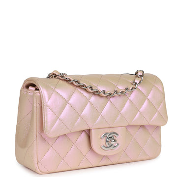 Chanel Mini RSStangular Flap Bag Pink Iridescent Calfskin Silver Hardware
