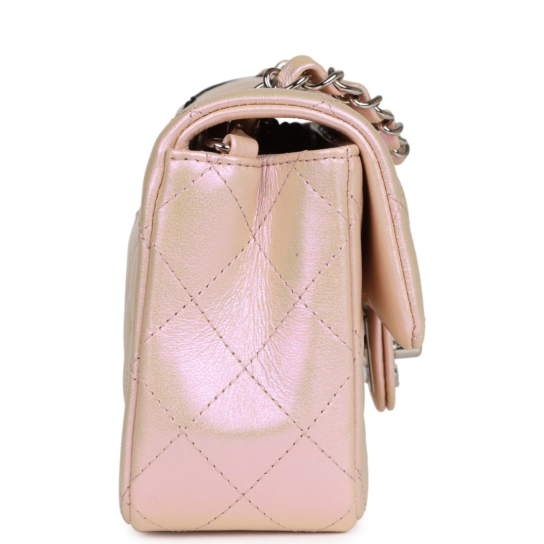 Chanel Mini RSStangular Flap Bag Pink Iridescent Calfskin Silver Hardware