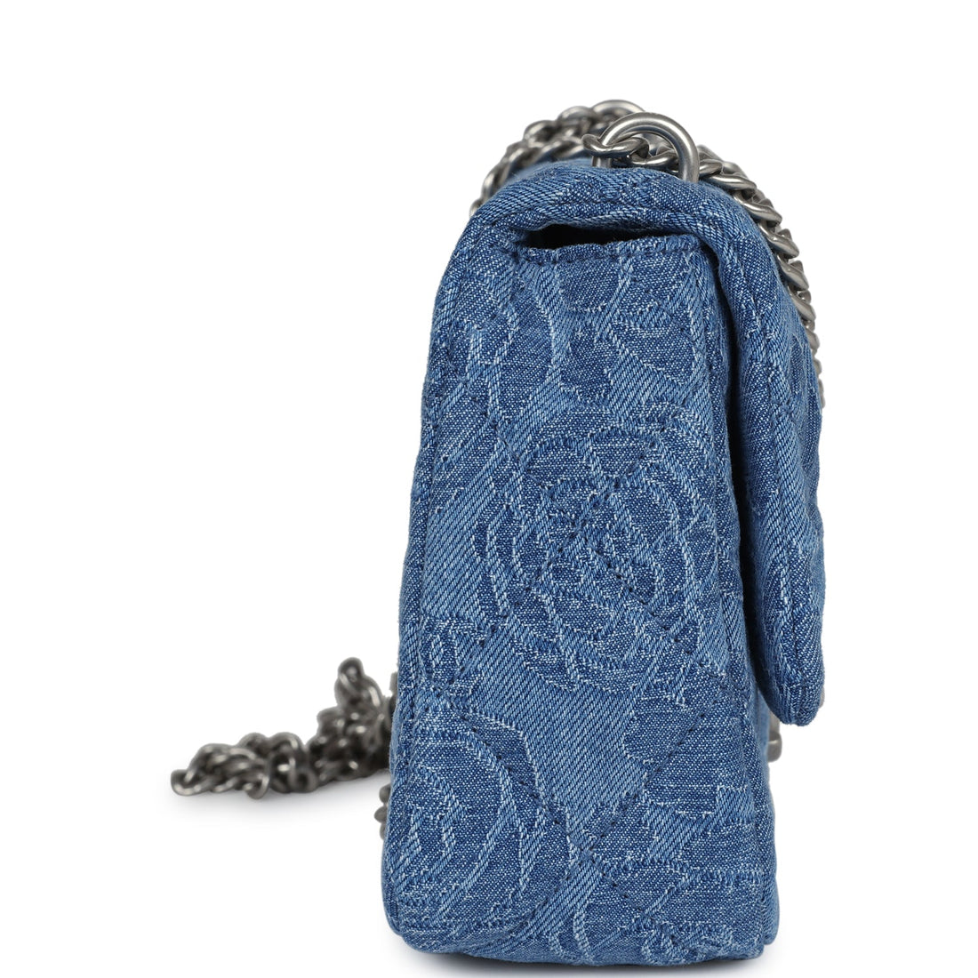Chanel Mini Camellia Crush RSStangular Flap Blue Denim Antique Silver Hardware