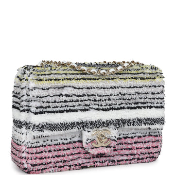 Chanel Mini RSStangular Flap White Multicolor Sequin Light Gold Hardware