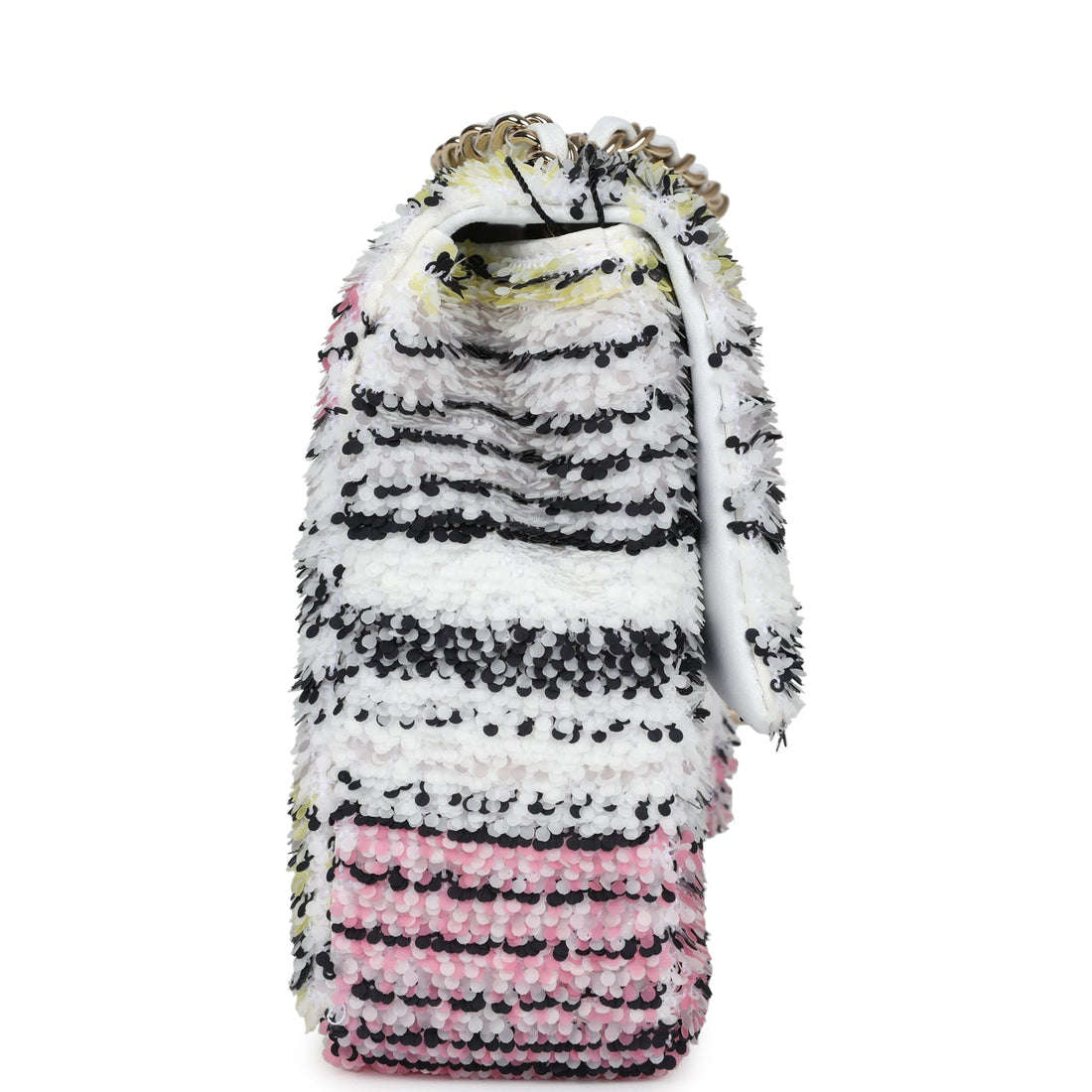 Chanel Mini RSStangular Flap White Multicolor Sequin Light Gold Hardware