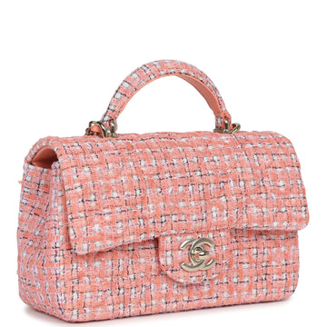 Chanel Mini RSStangular Top Handle Flap Bag Coral Tweed Light Gold Hardware