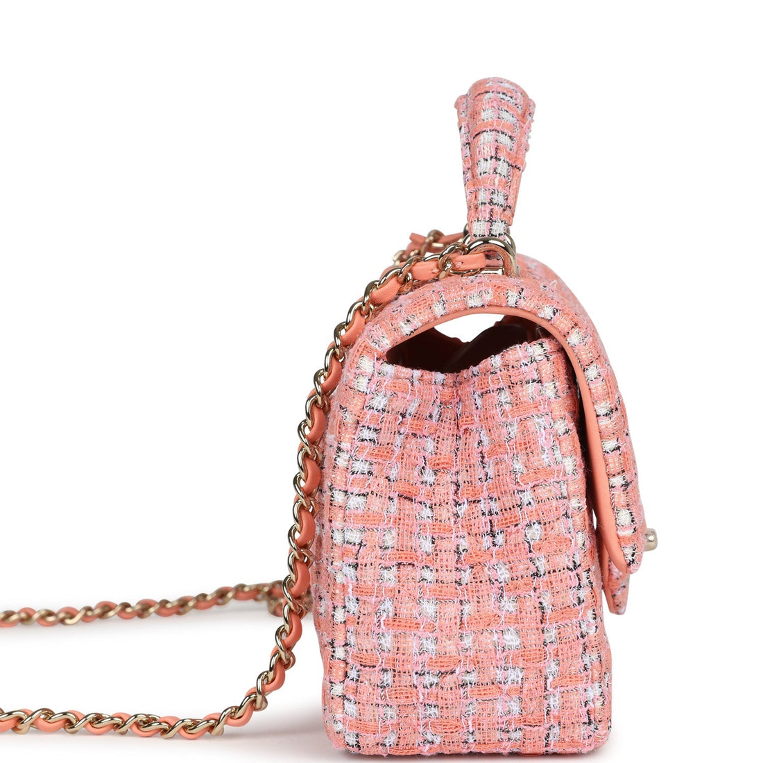 Chanel Mini RSStangular Top Handle Flap Bag Coral Tweed Light Gold Hardware
