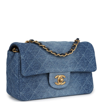 Chanel Mini RSStangular Flap Bag Blue Denim Antique Gold Hardware