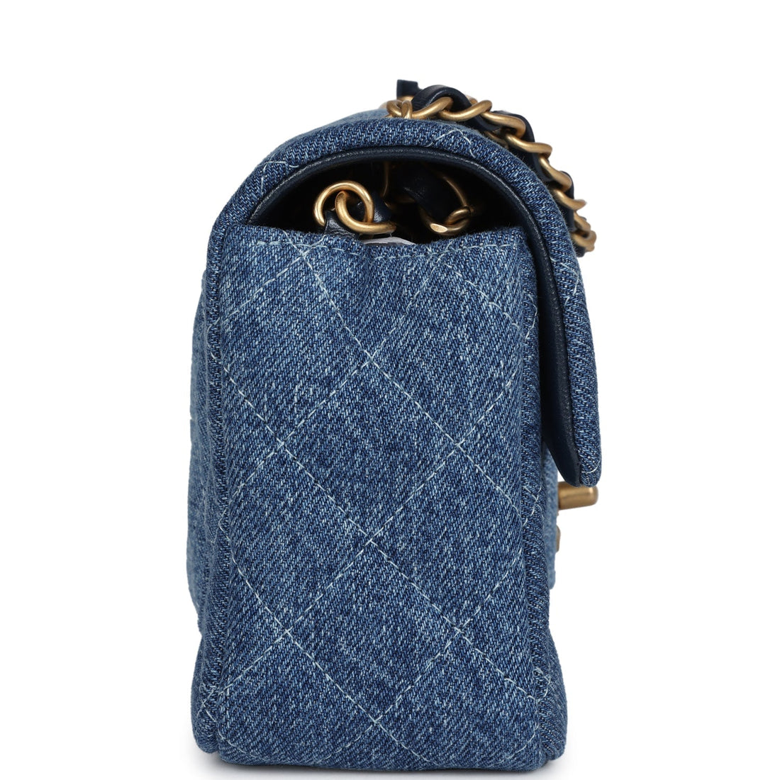 Chanel Mini RSStangular Flap Bag Blue Denim Antique Gold Hardware